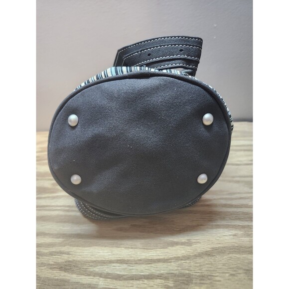 Longaberger Sisters Canvas Handbag - 10"x10" - Black and Teal Stripped - Lined - Picture 5 of 8